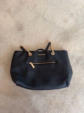 Michael Kors Black Leather Tote with Gold Chain Handles